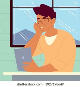 procrastinating freelancer man using smartphone