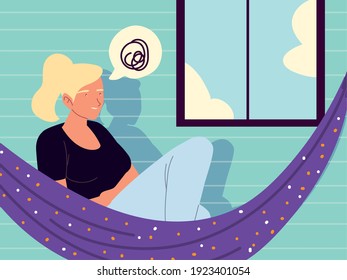 procrastinando a la mujer sentada y la expresión estresada ilustración vectorial