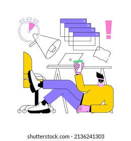 Procrastination abstract concept vector illustration. Unprofitable time spending, useless pastime, bored in office, avoidance of working, lack of motivation, professional burnout abstract metaphor.
