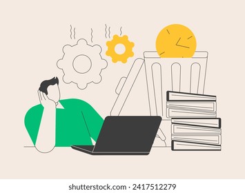 Procrastination abstract concept vector illustration. Unprofitable time spending, useless pastime, bored in office, avoidance of working, lack of motivation, professional burnout abstract metaphor.