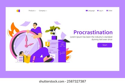 Procrastination concept. The impact of delaying tasks and the stress it creates in work environments. Representation of time management challenges, distractions, and the urgency to complete work