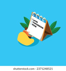 Procrastination concept. Lazy character laying or sleeping postponing paperwork 3d vector illustration concept for banner, website, illustration, landing page, flyer, etc