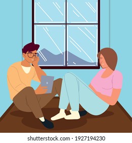 procrastination couple resting on floor