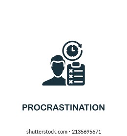 Procrastination icon. Monochrome simple icon for templates, web design and infographics