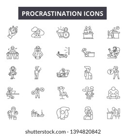 Procrastination Line Icon Signs.  Linear Vector Outline Illustration Set Concept.