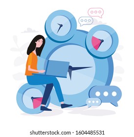 Procrastination metaphors. Lost time, spend time in internet, laziness. Vector illustration for web banner, infographics, mobile. 
