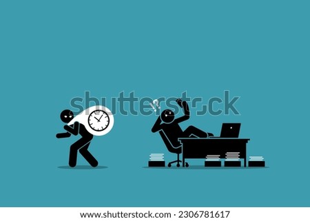 Procrastination is the thief of time. Vector illustrations clip art depicts concept of laziness, wasting time, delay, postpone, lazy, unproductive, and deadline. 