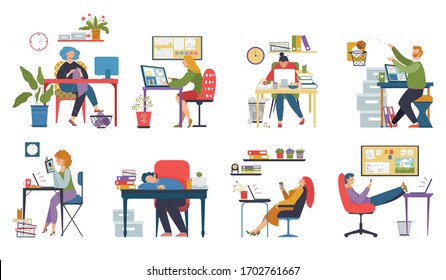 Procrastination Work Lazy People Office Set Stock Vector (Royalty Free ...