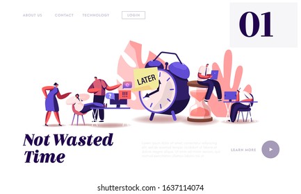 Procrastination at Work Website Landing Page. Procrastinating Lazy Businesspeople Employees Sleeping at Workplace Postponing Work, Unprofitable Time Web Page Banner. Cartoon Flat Vector Illustration