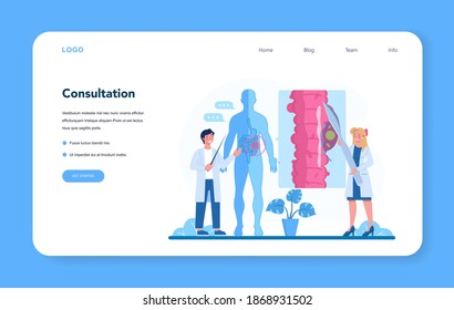 Proctologist web banner or landing page. Doctor examine intestine. Idea of health and medical treatment, diagnostic, consultation. Isolated vector illustration in cartoon style