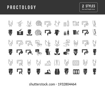 Proctology. Collection of perfectly simple monochrome icons for web design, app, and the most modern projects. Universal pack of classical signs for category Medicine.