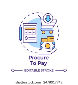 Procure to pay multi color concept icon. Supply chain management. Financial process. Round shape line illustration. Abstract idea. Graphic design. Easy to use in infographic, presentation