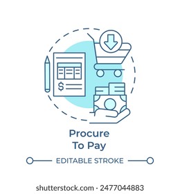 Procure to pay soft blue concept icon. Supply chain management. Financial process. Round shape line illustration. Abstract idea. Graphic design. Easy to use in infographic, presentation