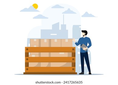 Procurement and asset management concept, businessman procurement manager checks supply assets, manages or purchases company equipment, goods and services, audits and checks prices and depreciation.