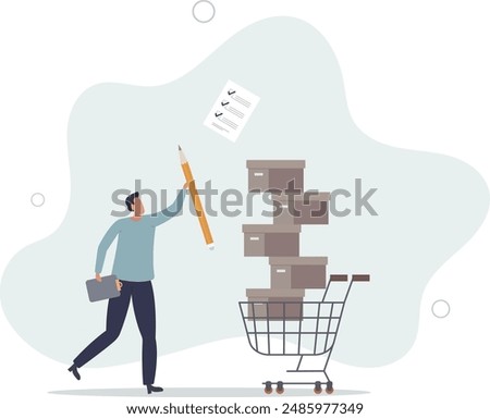 Procurement and asset management, manage or purchasing company equipments, goods and service, audit and checking price and depreciation.flat design.illustration with people.