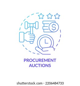 Procurement auctions blue gradient concept icon. Sourcing strategy example abstract idea thin line illustration. Competitive market. Buying goods. Isolated outline drawing. Myriad Pro-Bold font used