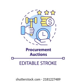 Procurement Auctions Concept Icon. Sourcing Strategy Example Abstract Idea Thin Line Illustration. Competitive Market. Isolated Outline Drawing. Editable Stroke. Arial, Myriad Pro-Bold Fonts Used