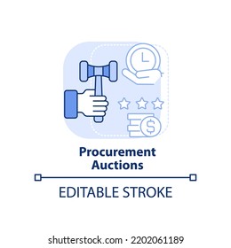 Procurement auctions light blue concept icon. Sourcing strategy abstract idea thin line illustration. Competitive market. Isolated outline drawing. Editable stroke. Arial, Myriad Pro-Bold fonts used