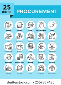 Procurement icon collection set. Containing design business, procurement, strategy, management, technology, marketing	