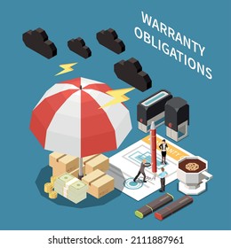 Procurement management purchase written agreements sale commercials warranties obligations consumer refund claims isometric symbolic composition vector illustration
