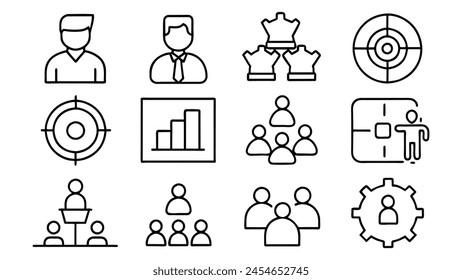 Procurement management and strategy editable stroke outline icons set isolated on white background flat vector illustration..