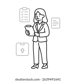 Procurement Manager Cartoon Character Thin Line Outline Vector Illustration