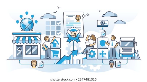 Procurement optimization as effective supply chain management outline concept. Inventory and shipping partner relationship for successful cooperation and partnership agreement vector illustration.