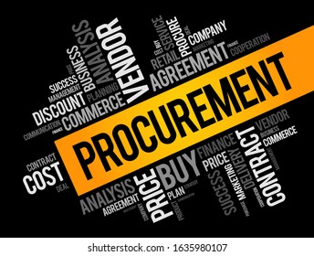 Procurement - process of obtaining goods, services, or works from an external source, typically through purchasing or acquisition, word cloud  concept background