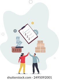 Procurement work as supply chain and order processing.Occupation with task to control demand and communication with suppliers.flat design.illustration with people.