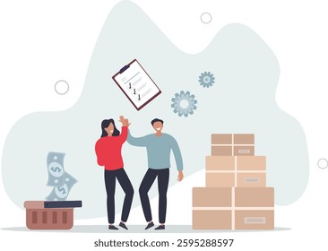 Procurement work as supply chain and order processing.flat character life .