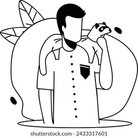 Procyon lotor Sitter vector design, Pet Care or Sitting Symbol, boarding and training of animals Sign, mammals and human friendship stock illustration, Raccoon Sitting on Persons Neck concept