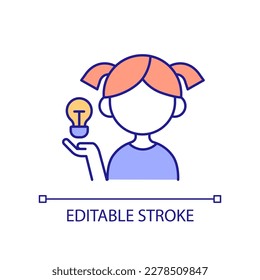 Prodigy RGB color icon. Genius child. Highly intelligent kid. Incredibly smart little girl. Mental ability. Isolated vector illustration. Simple filled line drawing. Editable stroke. Arial font used