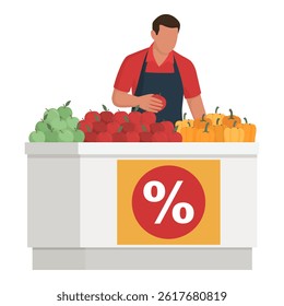 Produce clerk checking fresh vegetables and fruit at the store, isolated - Powered by Shutterstock - Get 15% off with code: PIKWIZARD15