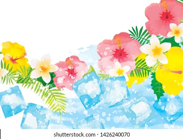 Produce ice-coldness. Summer resort with hat and hibiscus, book and sandals