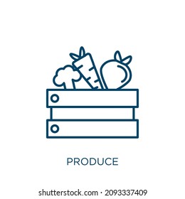 produce icon. Thin linear produce outline icon isolated on white background. Line vector produce sign, symbol for web and mobile