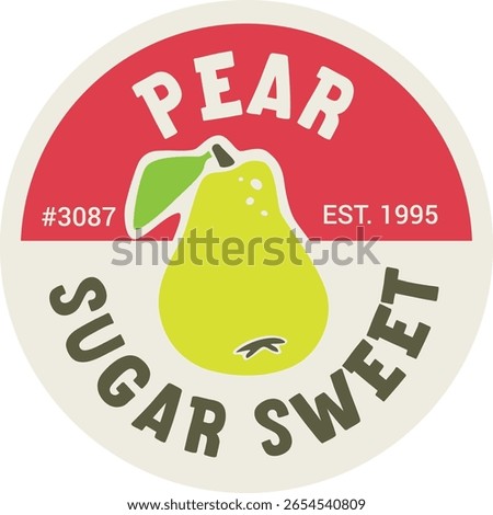 Produce sticker design template with PLU code and pear fruit. Vector fresh produce label isolated on transparent bg. Retail package label. Cut out peeled tag.