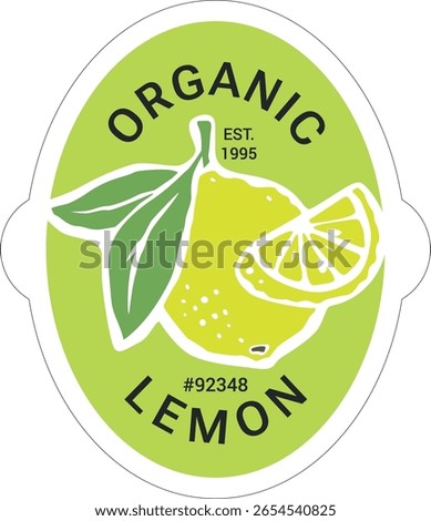 Produce sticker design template with PLU code and organic lemon fruit. Vector fresh produce label isolated on transparent bg. Retail package label. Cut out peeled tag.