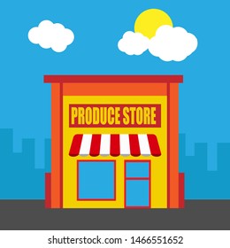 produce store front exterior facade.flat design.produce store building - produce store icon