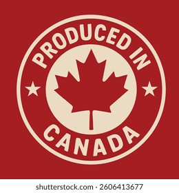 Produced in Canada badge on red background