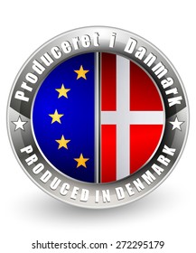 Produced in Denmark and EU label. Vector icon.