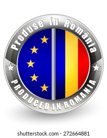 Produced in Romania and EU label. Vector icon.