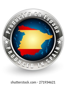 Produced in Spain label with outline map. Vector icon