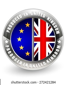 Produced in United Kingdom and EU label. Vector icon.