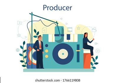 Producer concept illustration. Film and music production. Idea of creative people and profession. Studio equipment. Isolated vector illustration