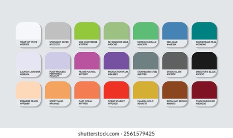 Producer (Film, Music, Television) Color Guide Palette with Names. Catalog Sample Producers with RGB HEX codes and Names. Colors Palette, Producer Color Palette, Fashion Trend Producer Color Palette