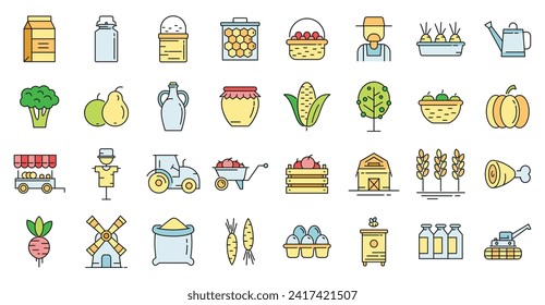 Producer icons set. Outline set of producer vector icons thin line color flat on white