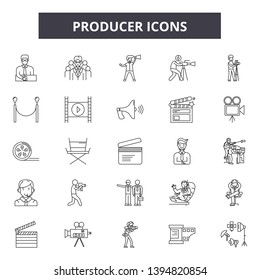 Producer line icon signs.  Linear vector outline illustration set concept.