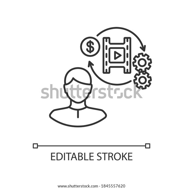 Producer\
linear icon. Financial manager for filmmaking. Cinema production\
executive. Thin line customizable illustration. Contour symbol.\
Vector isolated outline drawing. Editable\
stroke