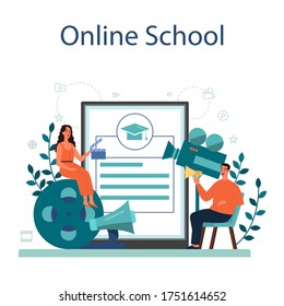 Producer online service or platform. Film and music production. Online producer course, online school. Isolated vector illustration