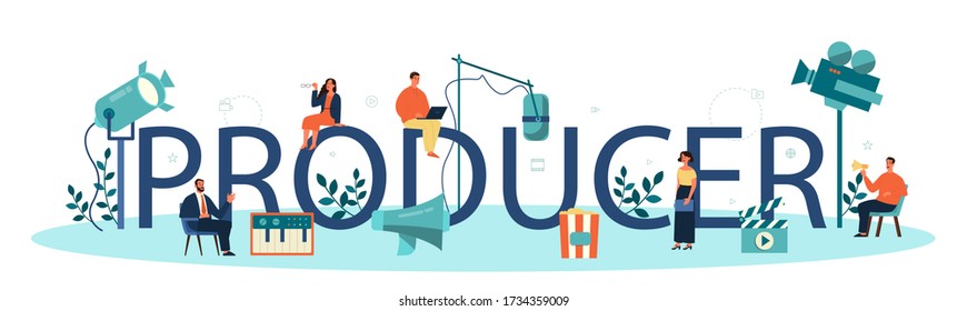 Producer typographic header concept. Film and music production. Idea of creative people and profession. Studio equipment. Isolated vector illustration